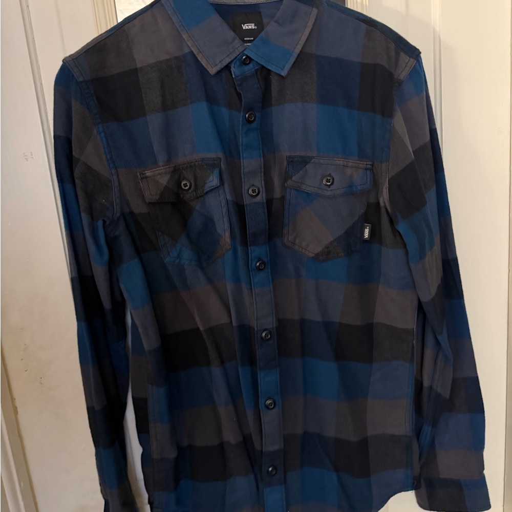 Vans Men's Casual Blue and Black Checkered Shirt